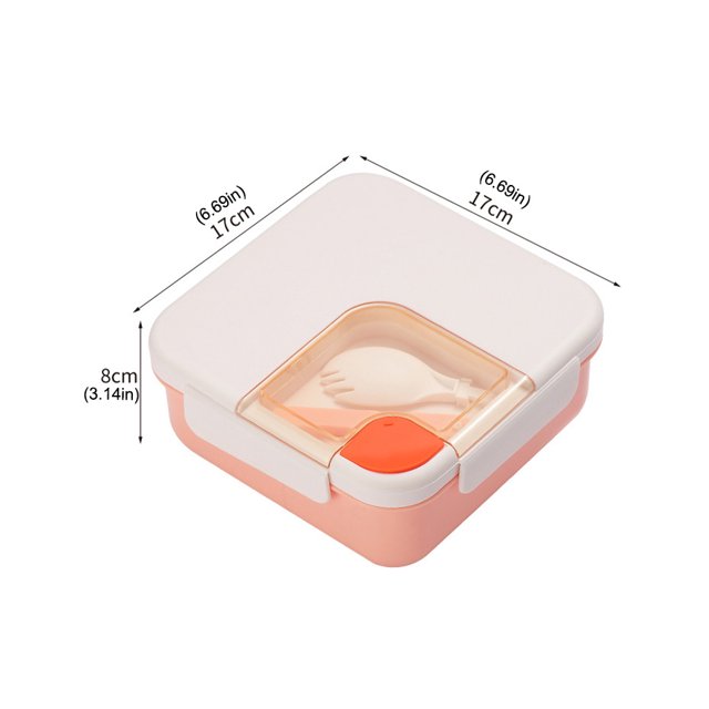 Lunch Box Compartments Portable Office Square Oven Food Container Leak-Proof Sealing Plastic Carrying Kitchen Organizer with Spoon Pink