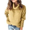 thumbnail image 1 of TIMIFIS Womens' Turtleneck Long Sleeve Cable Knit Sweaters Oversized Sweaters Fall Long Sleeve Spilt Hem Tunic Pullover Sweater Knit TopsFall/Winter, 1 of 5