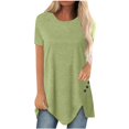 thumbnail image 2 of AherBiu T-Shirts pour Femmes Grande Taille Col Rond Coupe Ample T-Shirts Surdimensionnés T-Shirts d'Été Confortables Ourlet Uni, 2 of 6