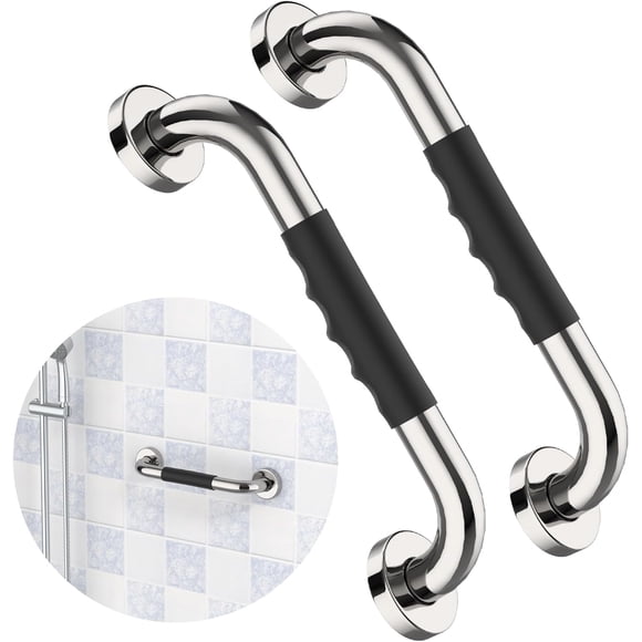2 Pack 12 Inch Shower Grab Bar w/Anti Slip Rubber Grip, 304 Stainless Steel Bath Grab Bar, Bathroom Balance Bar, Wall Mount Safety Handrail Support, Handicap Injury Elderly Assist Handle