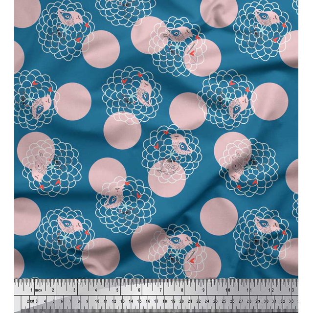 Soimoi Silk Fabric Dot,Bird & Fish Kids Printed Fabric 1 Yard 42 Inch Wide