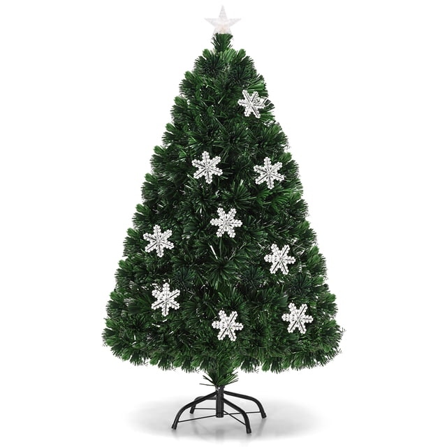 Patiojoy 5' Pre-Lit Fiber Optic Artificial Christmas Tree w/ LED Lights and Snowflakes