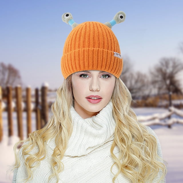 Cute And Funny Knitted Wool Hat, Eyes And Antennas Fresh And Sweet For Going Out On The Street