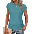 thumbnail image 3 of T-shirts d'Été pour Femmes Froncés à Manches Courtes Style Cap, T-Shirts à Col Rond, Mode Bleu Paon TTG, 3 of 7