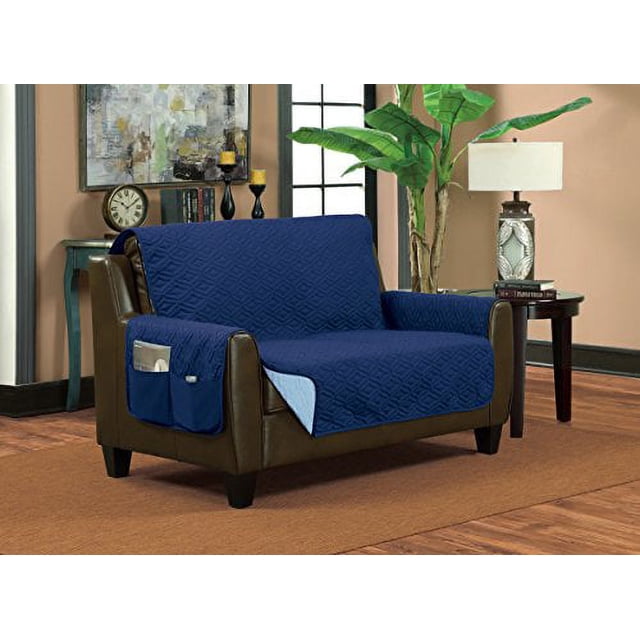 Classic Reversible Quilted Waterproof Furniture Protector Diamond Design (Chair, Navy/ Light Blue)