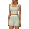 thumbnail image 1 of PISONIC Women Two Piece Workout Sets Color Block Backless Tank Top and High Waist Booty Lifting Shorts Gym Yoga Active Outfits, 1 of 7