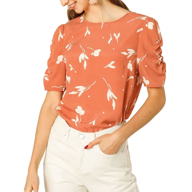 INSPIRE CHIC Haut Floral Élégant pour Femme à Manches Courtes Froncées, Coupe Régulière