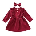 thumbnail image 1 of WUANDIXFA Robes d'Automne pour Petites Filles Enfants Tout-Petits Bébé Fille Robe en Velours Côtelé à Volants à Manches Longues Robe de Fête Automne et Printemps Rouge, 2-3 Ans, 1 of 5