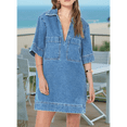 thumbnail image 4 of Womens Summer Collared V Neck Mini Casual Jean Dresses with Pockets L, 4 of 6