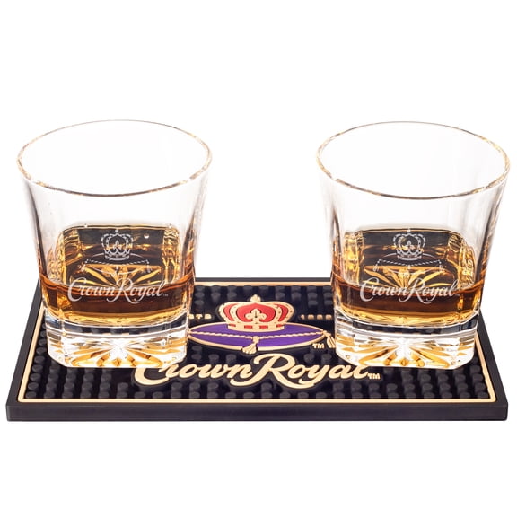 Crown Royal Whisky Set with 2 Glasses and A Mini Bar Mat