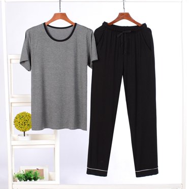 ylioge Big & Tall Pajama Sets for Men with Pockets L-4X Plus Size Short Sleeve T-Shirts and Wide Leg Pants Solid 2 Piece Soft-Modal Loungewear Set