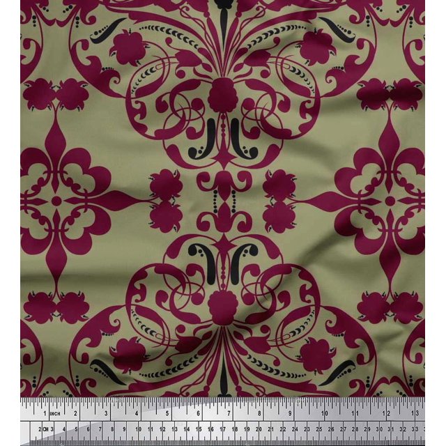 Soimoi Modal Satin Fabric Moroccan Damask Print Fabric by The Yard 42 Inch Wide