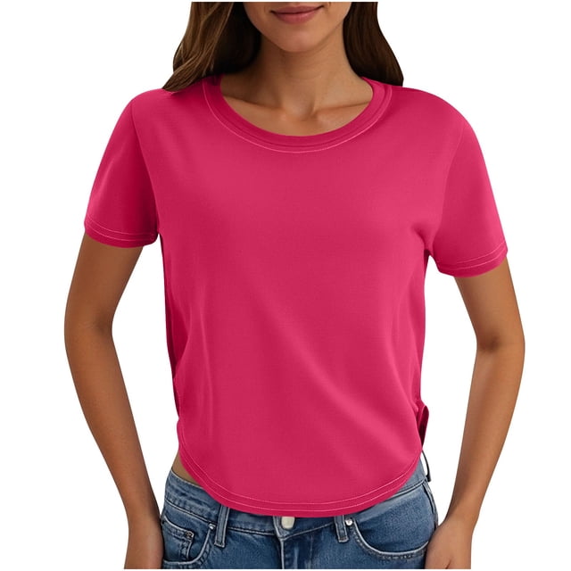 Yuyuzo Hauts Courts pour Femmes T-Shirts à Manches Courtes Col Rond Hauts de Sortie T-Shirts Unis Hauts
