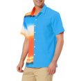 thumbnail image 4 of INSPIRE CHIC Men's Printed Button Down Short Sleeve Pocket Patchwork Shirts S Blue, 4 of 6