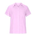 thumbnail image 5 of Timegard Womens Tops Plus Size Cotton Linen Short Sleeve Lapel V-Neck Button down Side Split Casual Tops, 5 of 5