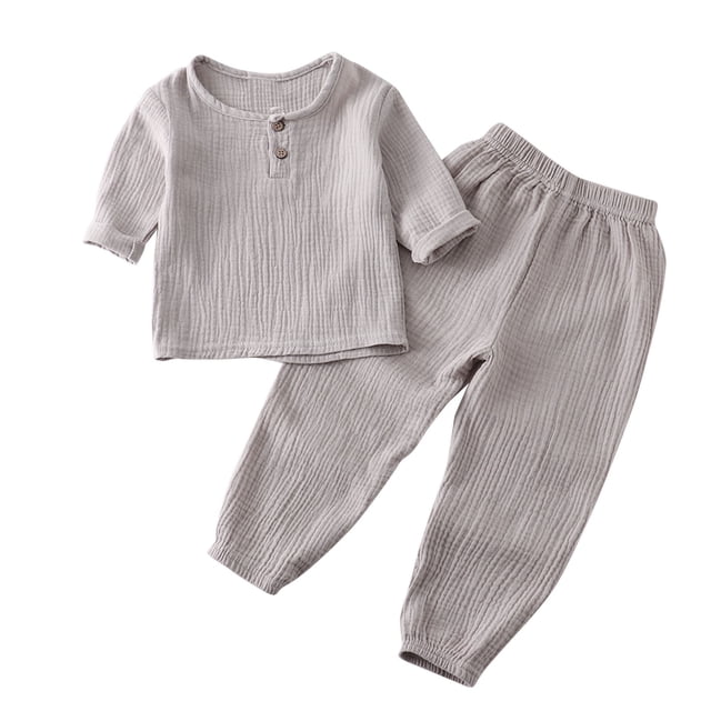 Birdeem Chemises pour Filles Mode Filles et Garçons Hauts Décontractés à Manches Longues Col Rond Col Bouton Ensembles de Pantalons Longs Unis