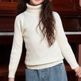 thumbnail image 2 of MeetoTime Kids High Neck Knitted Sweater Solid Color Fall Winter Long Sleeved Base Shirt for Girls, 2 of 3