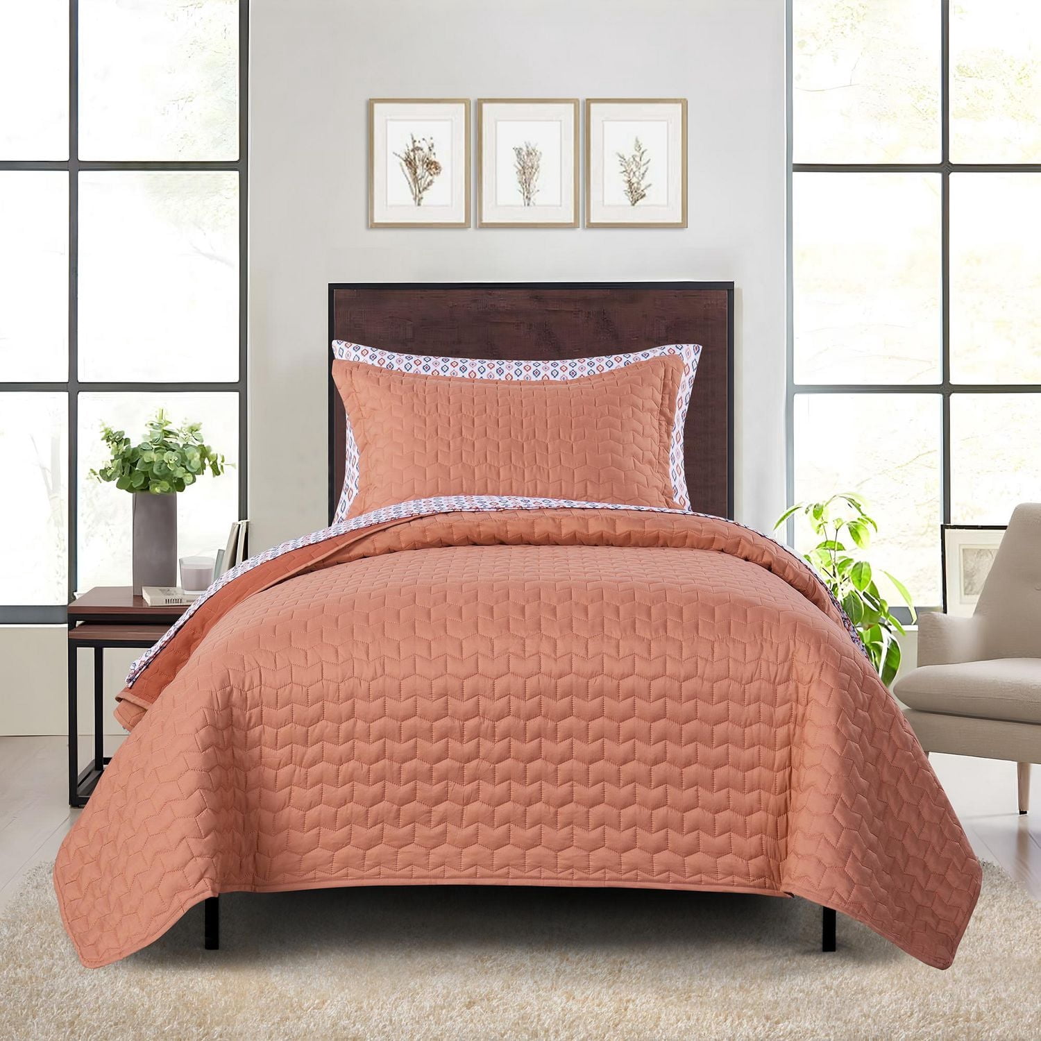 Mainstays All in One Lightweight Quilt Set and Sheet Set -5 Piece, Twin/ XL, Coral