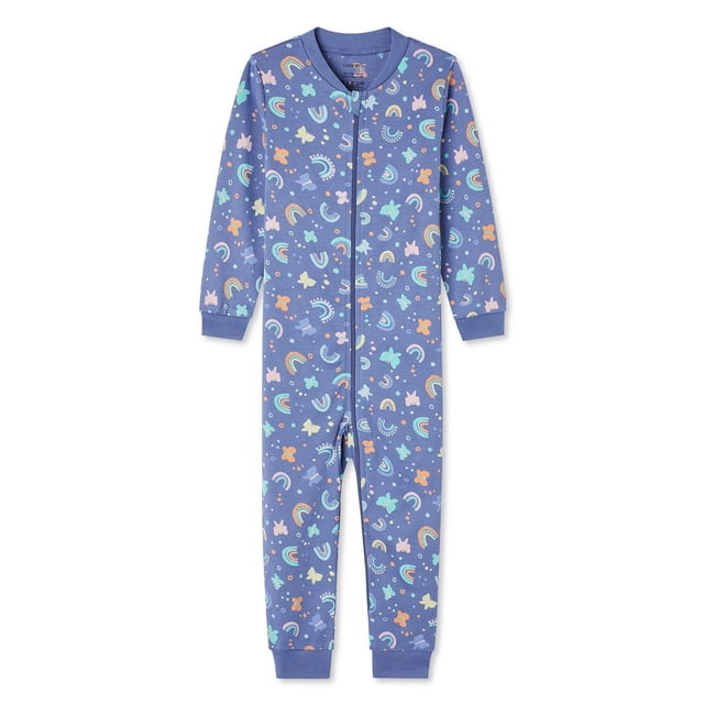 George Dormeuse Imprimée pour Tout-Petites Filles en Bleu avec Imprimés Colorés de Papillons et d'Arcs-en-Ciel, Fabriquée en 100 % Coton avec Manches Longues, Poignets Côtelés, Encolure Ronde et Fermeture Éclair Intégrale pour un Enfilage Facile et de la Chaleur, Convient pour l'Heure du Coucher et les Tenues Décontractées à la Maison.