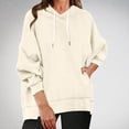thumbnail image 2 of Pisexur Womens Hoodies Solid Color Hooded Sweatshirt Casual Drawstring Oversized Hoodie Fashion Loose Ribbed Fall Tops Pullover Tops with Pocket, 2 of 6