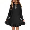 thumbnail image 2 of NTACZA Robe à Manches Longues pour Filles, Mignonne Robe Chandail à Capuchon, Robe Trapèze à Quart de Glissière, Ourlet à Volants, Mini-Robe, 11 Ans, 2 of 9