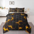 thumbnail image 1 of Parure de Lit à Imprimé Nid d'Abeilles Doré Grand Lit pour Garçons Filles, Ensembles de Douillette Géométrique Ruche, Ensemble de Literie à Motif Hexagonal Noir, Insert de Couette Géométrie, Courtepointe à Carreaux Abstraite Moderne, 1 of 5