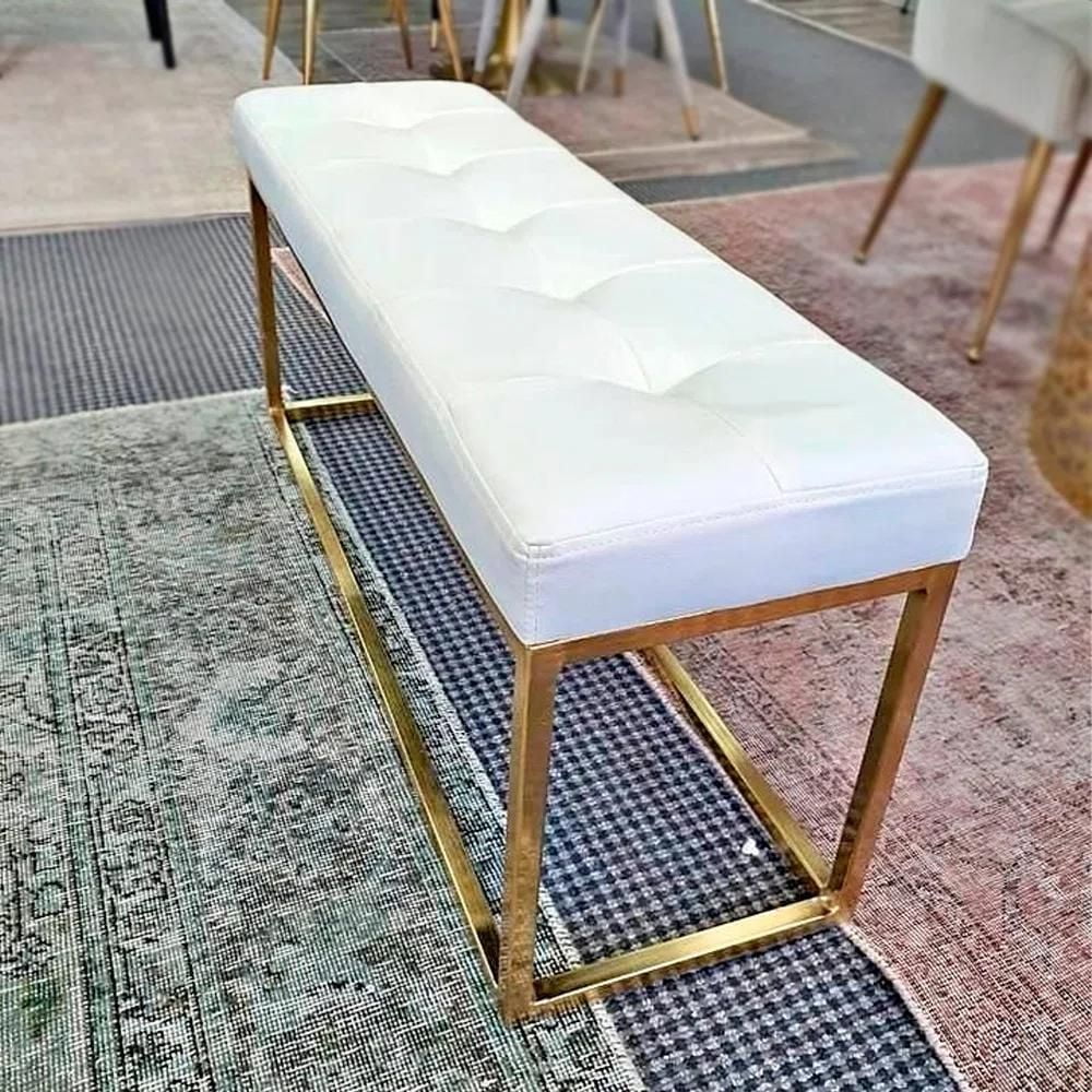 Heavenly Collection Beige Velvet Bench, Velvet Bench with Gold Stainless Steel, Stainless Steel Bench, Polished Bench, Velvet Bench, Gold Bench, Entryway Bench
