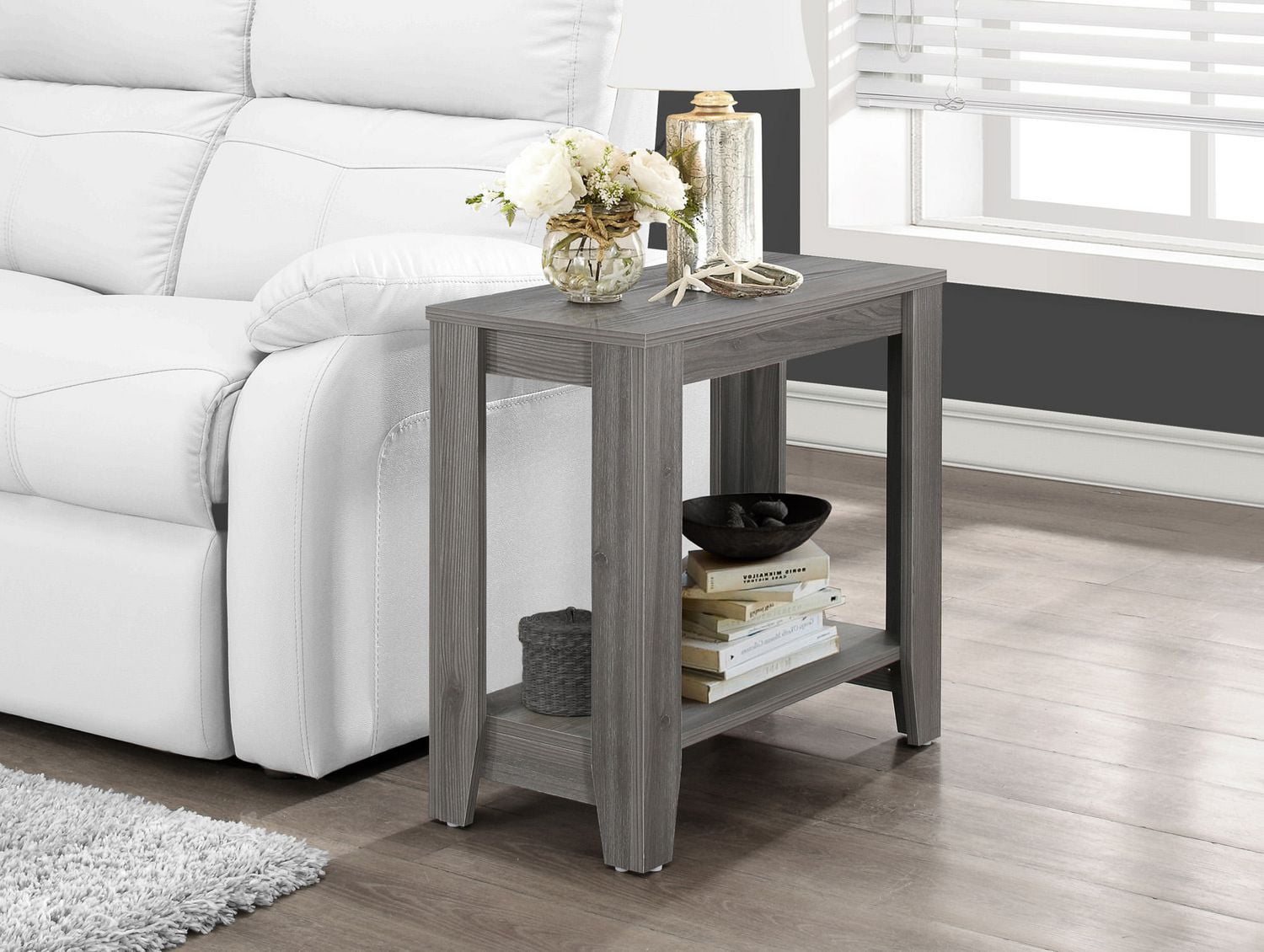 Monarch Specialties Table D'appoint, Côté, Bout, Table De Nuit, Lampe, Salon, Chambre À Coucher, Stratifié, Gris, Transitionnel