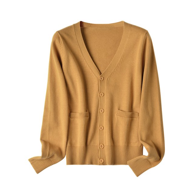 MAWCLOS Ladies Cardigan Sweater Long Sleeve Outwear V Neck Coat Soft Travel Button Down Jacket Yellow 2XL