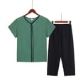 thumbnail image 2 of RKSTN Pajama Sets for Women 2 Piece Summer Two Piece Set Short Sleeve Round Neck Pajama Set Printed Tops Pants Set Soft Comfortable Pajamas, 2 of 3