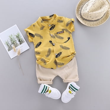 LSLJS Toddler Baby Boy Shorts Sets Hawaiian Outfit,Infant Kid Cartoon Floral Short Sleeve Shirt Top+shorts Suits