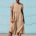 thumbnail image 2 of QIPOPIQ Robes pour Femmes Robe Midi à Étages Manches Courtes Nouvelle Allure Élégante Couleur Robe d'Été Boutonnée Ample Robe en Coton et Lin Offres 2023, 2 of 6