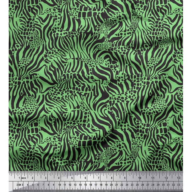 Soimoi Green Rayon Crepe Fabric Leopard & Wild Animal Skin Print Sewing Fabric BTY 46 Inch Wide