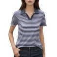 thumbnail image 1 of Stylish Women's T-Shirts with Collared V Neck Design Striped Pattern for Everyday Casual and Work Attire for Spring and Summer Seasons, 1 of 4