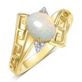 thumbnail image 3 of RYLOS Rings for Women 14K Yellow Gold Greek Key Designer Ring 9X7MM Gemstone & Diamond Ring October Opal Jewelry  Size 8, 3 of 7
