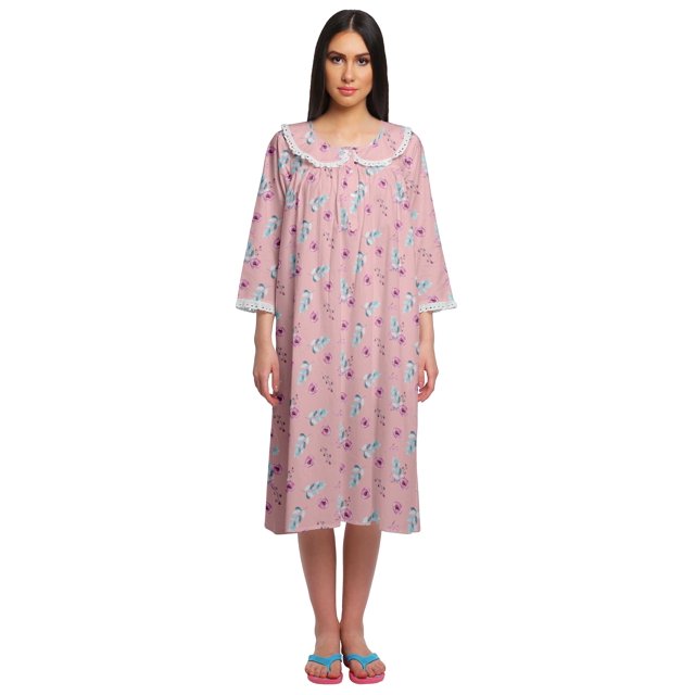 Moomaya Robe de Nuit Longue Jusqu'au Genou à Patte de Boutonnage pour Femmes, Imprimée