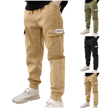 WRKEKC Pantalon Cargo pour Garçons à Multiples Poches, Cordon de Serrage, Ourlet Retroussé, Mélange de Coton, Pantalon d'Extérieur Durable pour Garçons 8-14 Ans, Automne Hiver, Tenue Décontractée