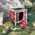 thumbnail image 2 of PawHut Wooden Rabbit Hutch Bunny Cage w/ Run & Tray, Red, 2 of 10