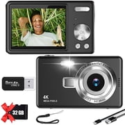 MAKATA 4K Digital Camera for Kids Teens, Boys Girls  Student (BLACK) Point and Shoot Camera 50 MP 16X Zoom 1080P HD 32GB SD Card Autofocus Rechargeable Battery Vlogging Birthday Holiday Gift