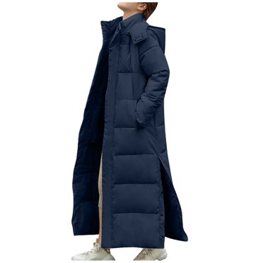 Versatile Jacket on Clearance Women Long Quilted Coat Hooded Maxi Length Long Sleeve Puffer Jacket Winter Fashion Padded Down Cotton Coat Winter Outerwear Navy M New