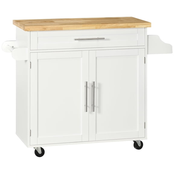 HOMCOM Îlot de Cuisine avec Rangement, Chariot Roulant, Blanc
