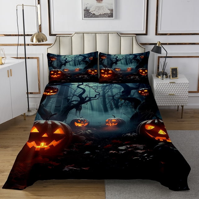 Erosebridal Gothic Jungle Neon Pumpkin Bedspread Coverlet Set Twin Size