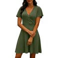 thumbnail image 2 of pstuiky Formal Dresses for Women, Women Casual V-Neck Short Sleeve Dress Summer Loose Fit T-Shirt Dress for Everyday Wear Soft Knit Swing Dress for Beach Vacation or Office, 2 of 10