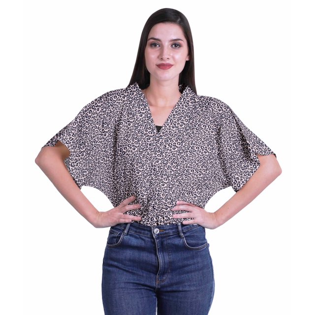 Moomaya Hauts à Manches Boxy Imprimés pour Femmes, Col en V, Taille Élastique, Kimono