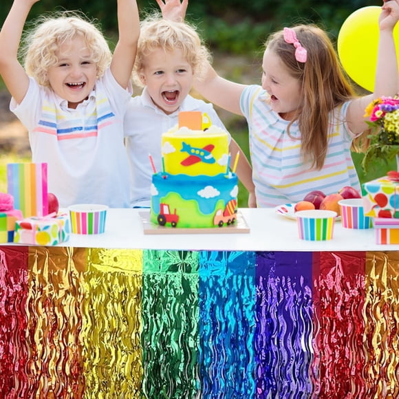 Glitter Foil Fringe Table Skirt 108x29.5 Inch for Party Decor Wedding Birthday Independence Day