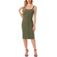 thumbnail image 1 of INSPIRE CHIC Robes en Denim pour Femmes à Boutons Sans Manches à Encolure Cœur Robes Midi en Jean L Vert Foncé, 1 of 6