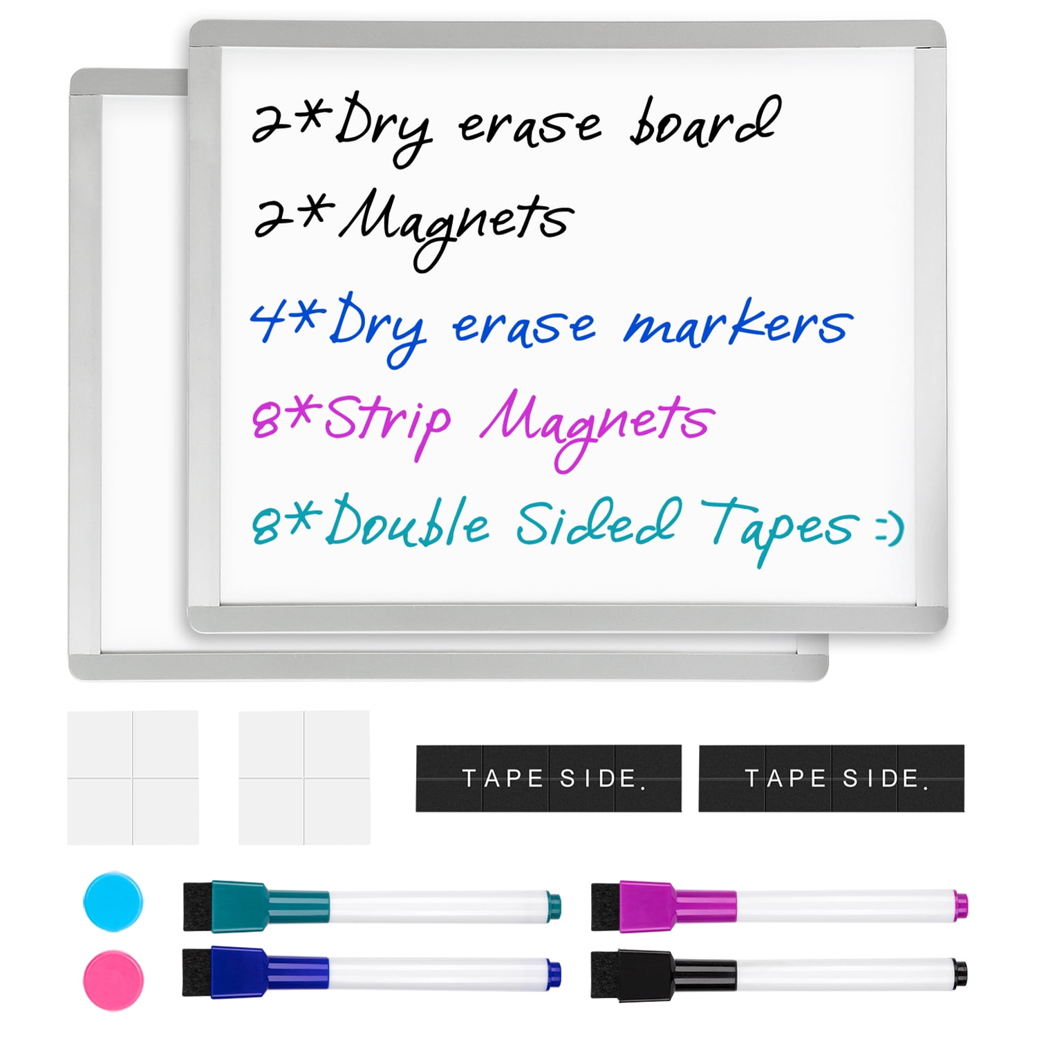 VUSIGN 2 Pack Magnetic Dry Erase Board, 11" x 14" Small Whiteboard, 2 Magnets and 4 Markers
