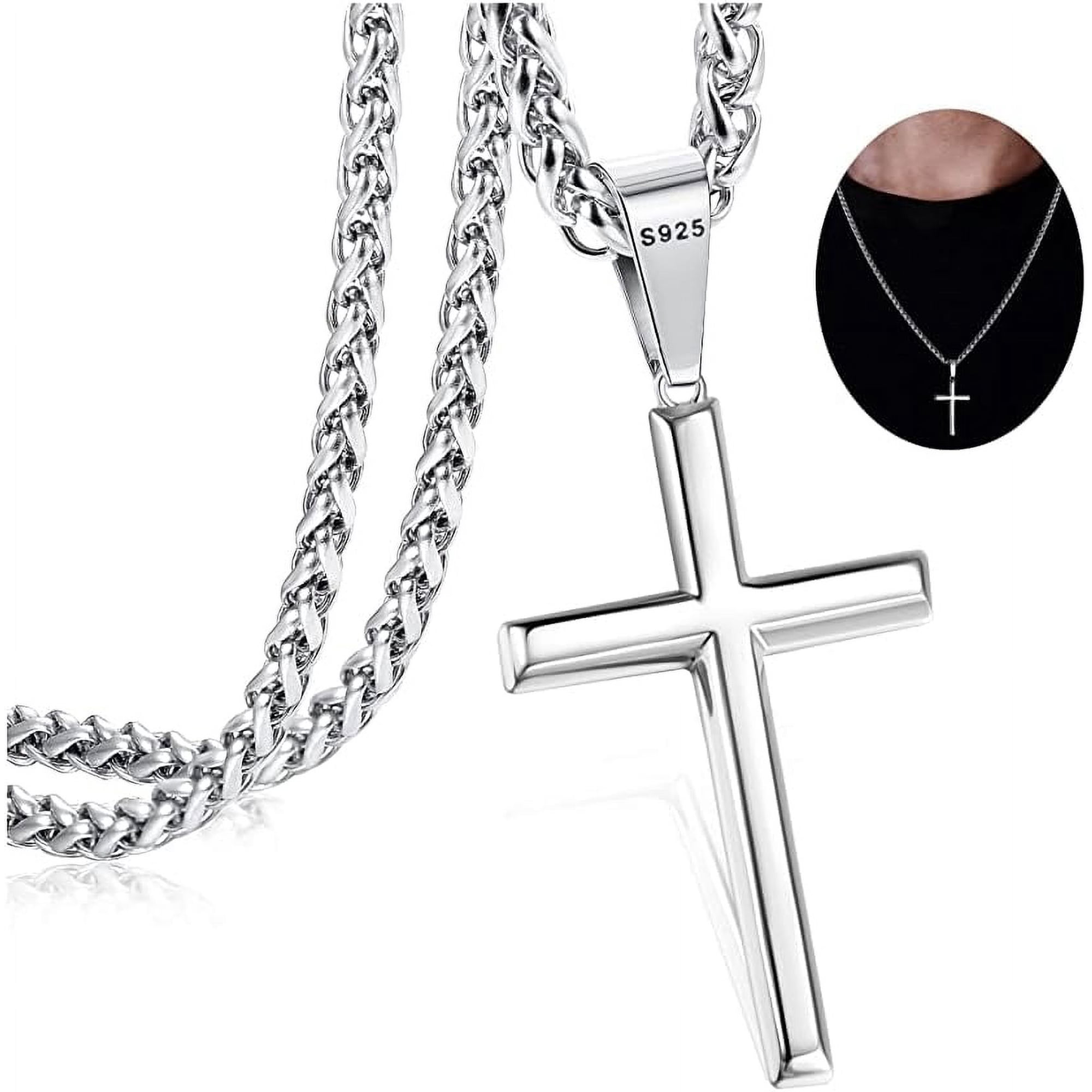 925 Sterling Silver Cross Necklace for Men Women | Strong Durable