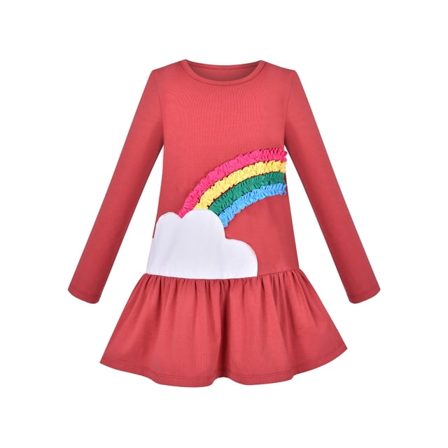Robe Fille Arc-en-Ciel de Noël Fête Manches Longues Coton 3 Ans