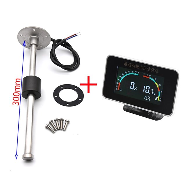 2 In 1 LCD Fuel Gauge Voltmeter With Fuel Float Sensor 0-190ohm For 12V Car Truck Motorcycle Oil Tank Level Sensor 100-600MM ,Easy Setup